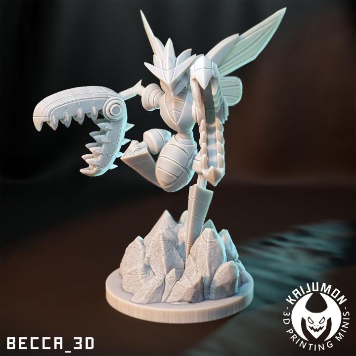 Kaijumon Scyther, Scizor, Kleavor & Mega Scizor | Resin Miniatures | Pokémon Kaiju Fusion Collectibles
