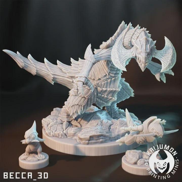 Kaijumon Axew, Fraxure & Haxorus | Resin Miniatures | Pokémon Kaiju Fusion Collectibles