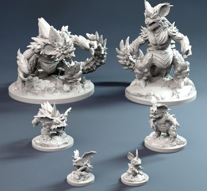 Kaijumon Nidoran Evoloution Line | Resin Miniatures | Pokémon Kaiju Fusion Collectibles