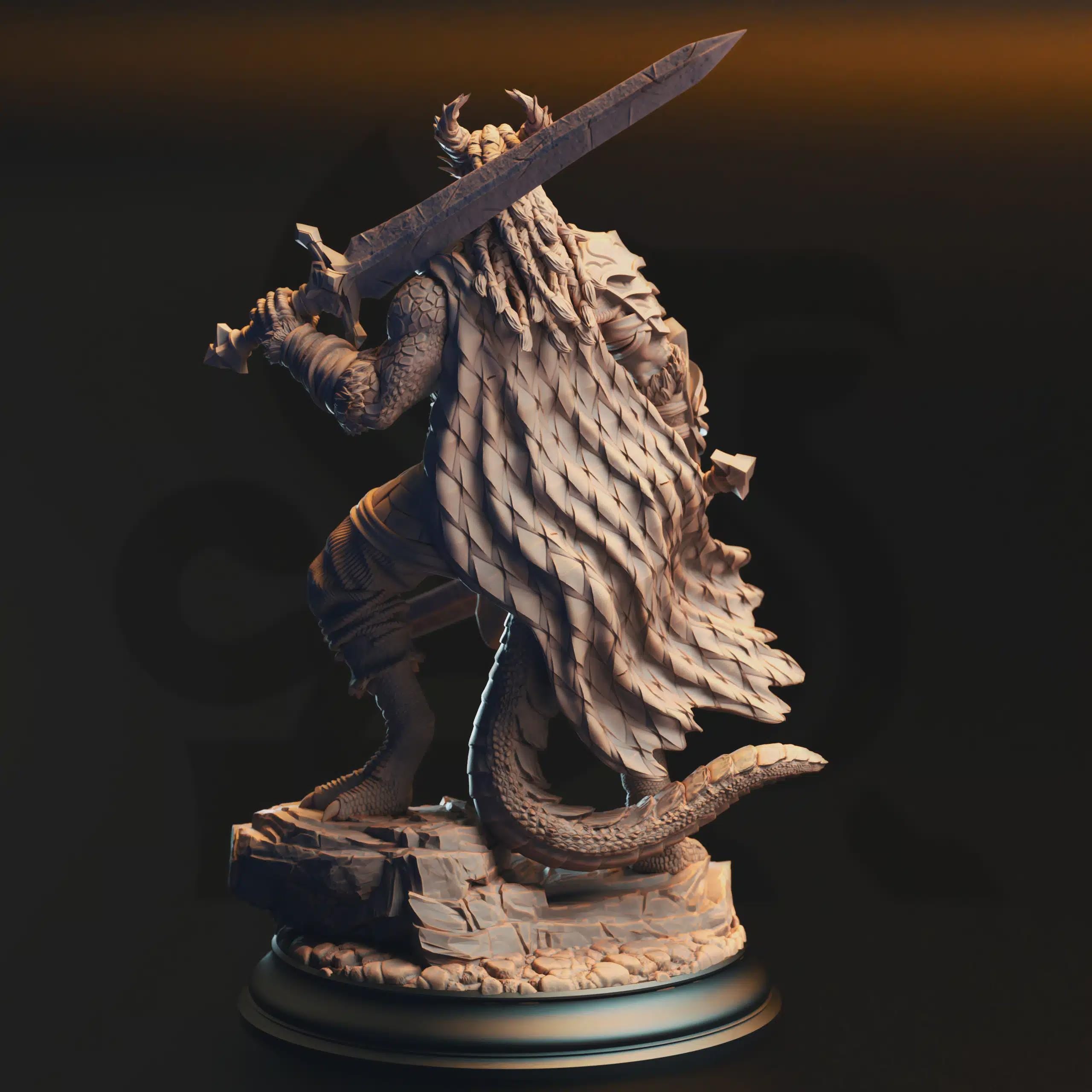 Skraa Dark-Eye – Black Dragonkin Barbarian | Fantasy D&D Miniature | Hero, Villain or NPC, Resin Model