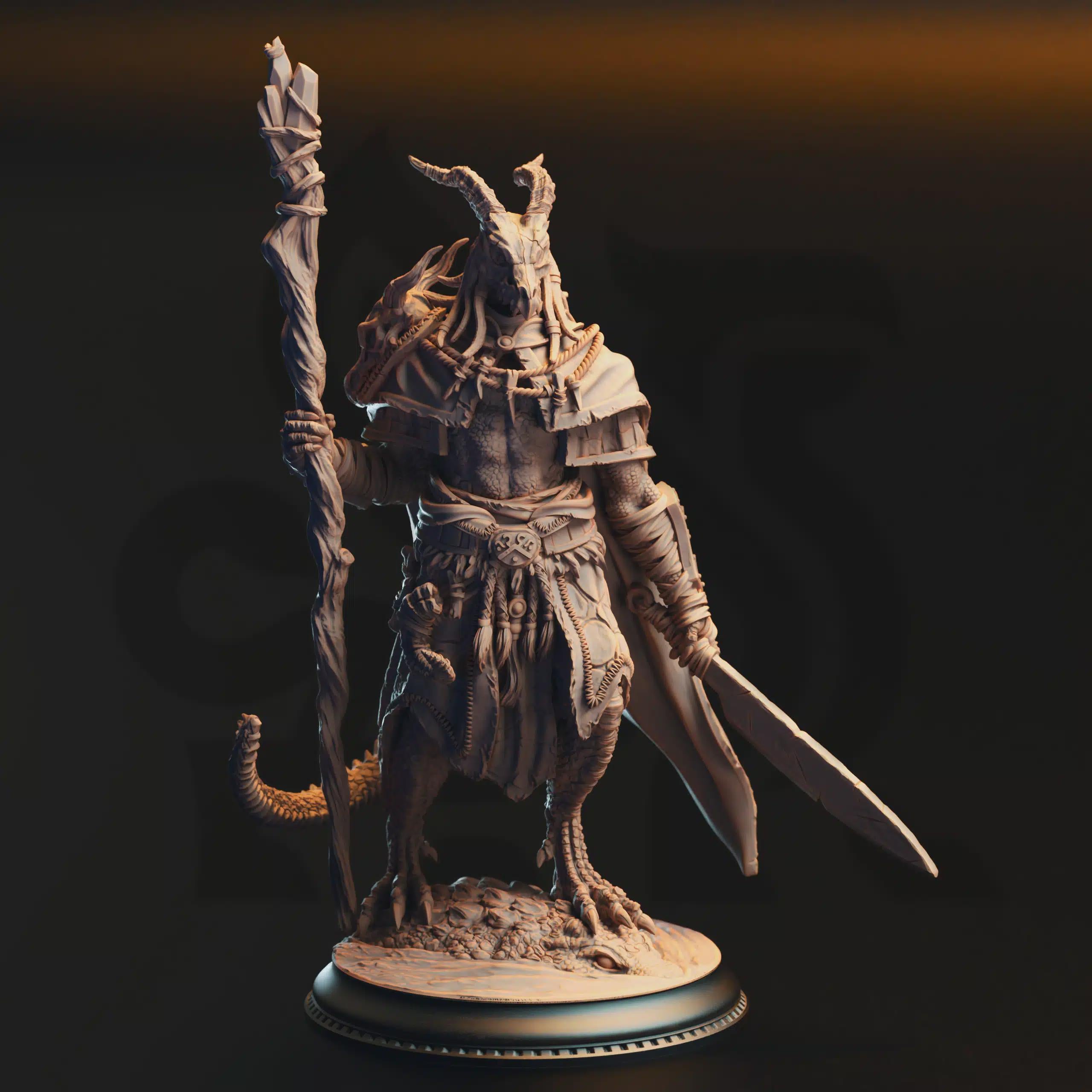 Horzin Ashen-Palm – Black Dragonkin Druid | Fantasy D&D Miniature | Hero, Villain or NPC, Resin Model