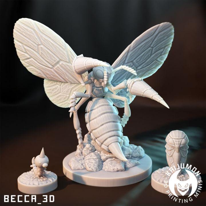 Kaijumon Weedle, Kakuna, Beedrill & Mega Beedrill | Resin Miniatures | Pokémon Kaiju Fusion Collectibles