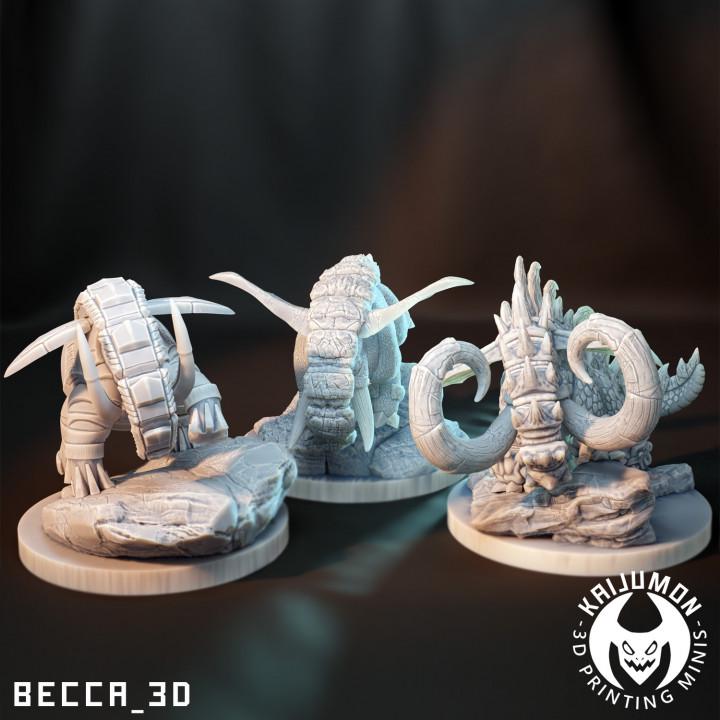 Kaijumon  Phanpy, Donphan, Great Tusk &amp; Iron Treads | Resin Miniatures | Pokémon Kaiju Fusion Collectibles