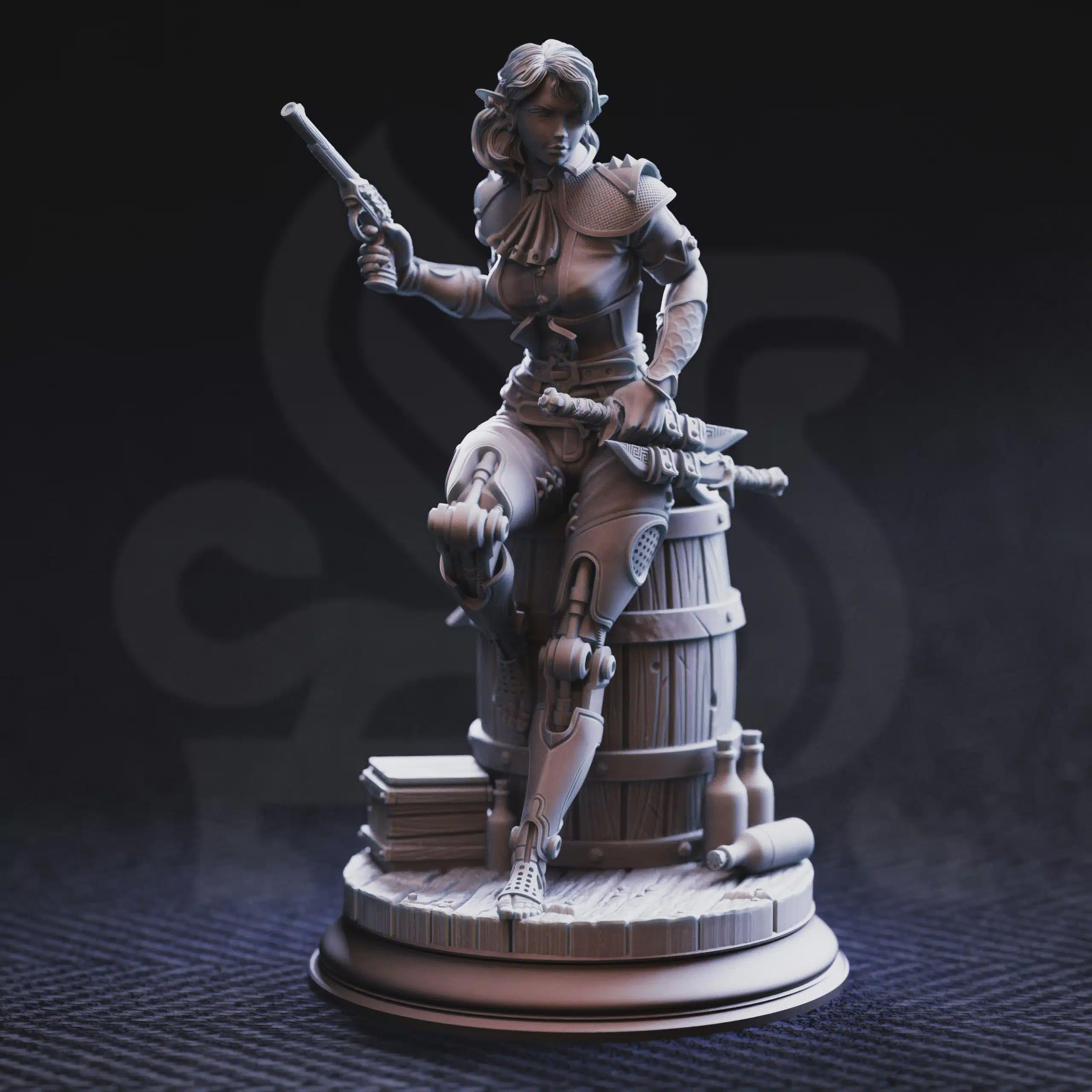 Priscilia “Stix” - Cyber-Limbed Rogue Miniature | Fantasy D&D Miniature | Hero, Villain or NPC, Resin Model