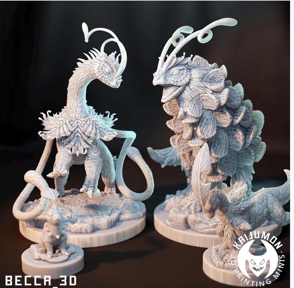 Kaijumon Chikorita, Bayleef, Meganium & Mega Meganium | Resin Miniatures | Pokémon Kaiju Fusion Collectibles