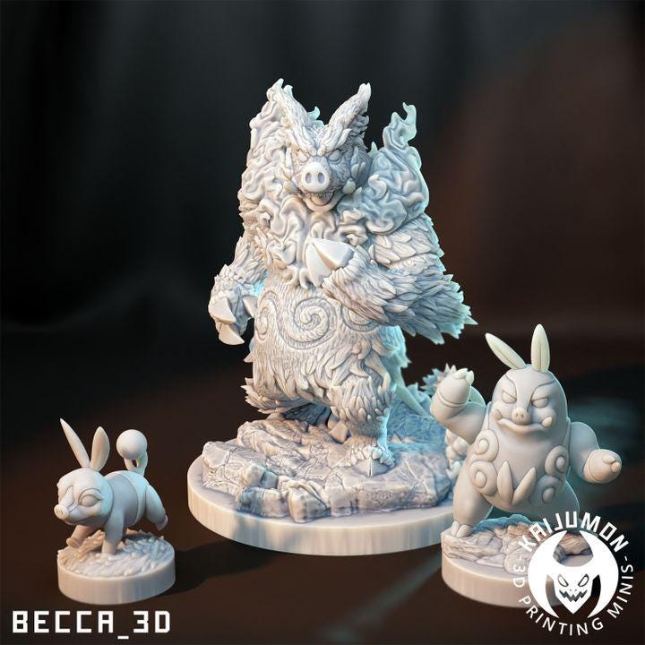 Kaijumon Tepig, Pignite, Emboar & Mega Emboar | Resin Miniatures | Pokémon Kaiju Fusion Collectibles
