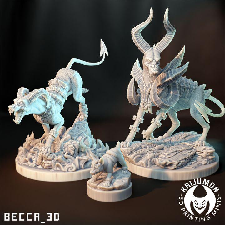 Kaijumon Houndour, Houndoom & Mega Houndoom | Resin Miniatures | Pokémon Kaiju Fusion Collectibles