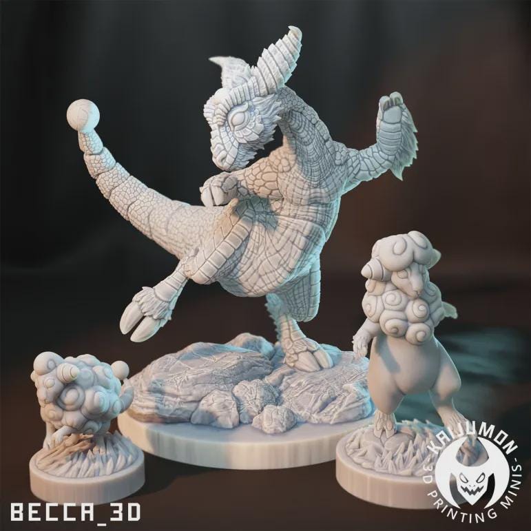 Kaijumon Mareep, Flaffy & Ampharos | Resin Miniatures | Pokémon Kaiju Fusion Collectibles
