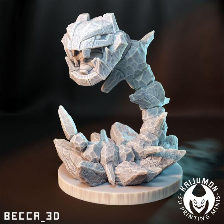 Kaijumon Onix, Steelix & Mega Steelix | 3D Resin Printed Figures | Unpainted Miniatures for Painting, Display, or TTRPG