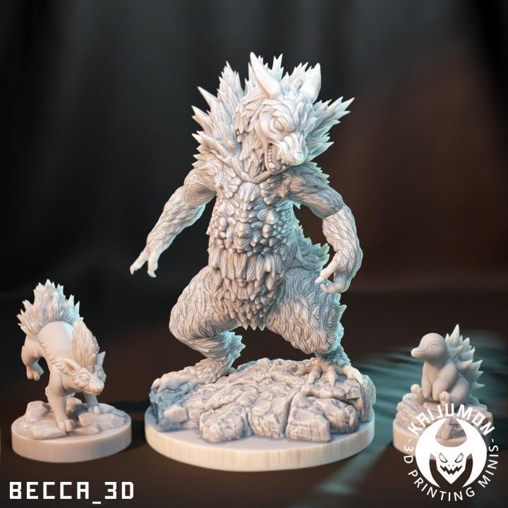 Kaijumon – Cyndaquil, Quilava, Typhlosion & Hisuian Typhlosion| 3D Resin Printed Figures