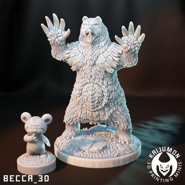 Kaijumon – Teddiursa, Ursaring, Bloodmoon & Luna Ursaring | Resin Miniatures | Pokémon Kaiju Fusion Collectibles