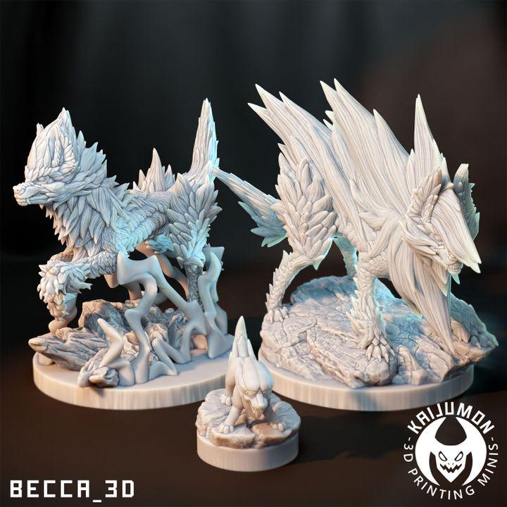 Kaijumon Electrike, Manectric & Mega Manectric | 3D Resin Printed Figures | Unpainted Miniatures for Painting, Display, or TTRPG