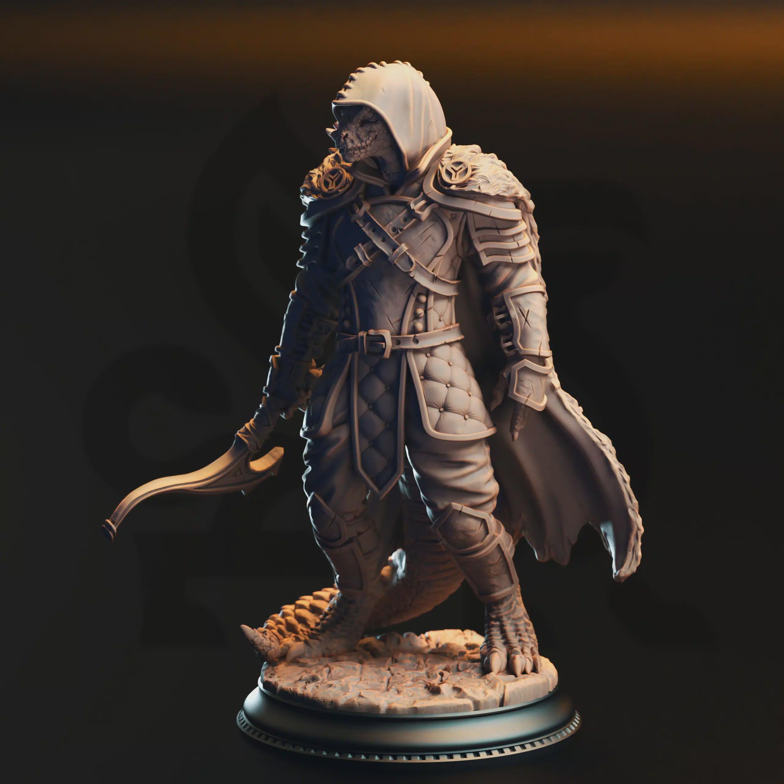 Gelzik Pad-Foot – Black Dragonkin Ranger | Fantasy D&D Miniature | Hero, Villain or NPC, Resin Model