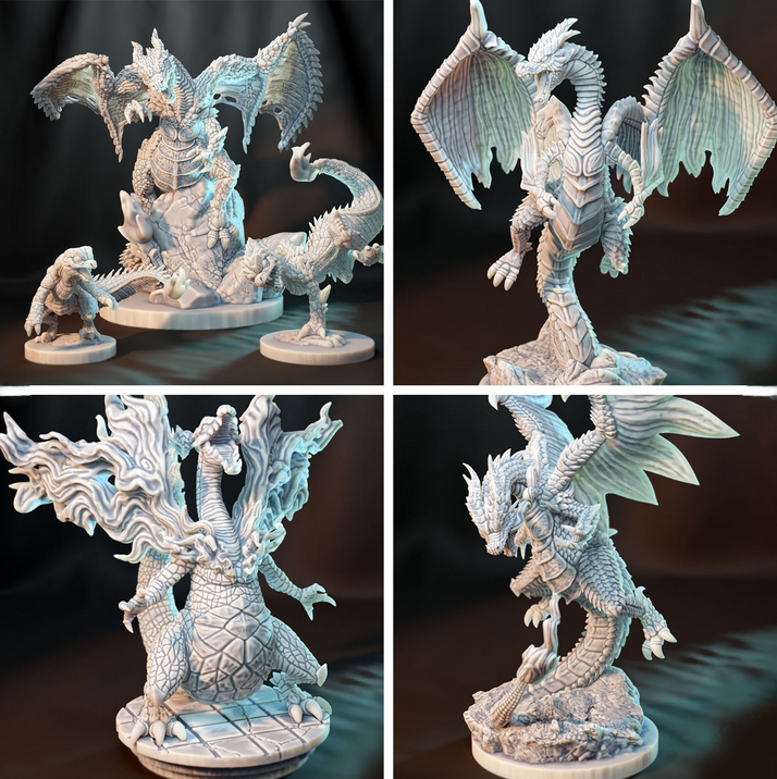 Kaijumon Charmander, Charmeleon, Charizard, GMAX Charizard & Mega Y/X Charizard | Resin Miniatures | Pokémon Kaiju Fusion Collectibles