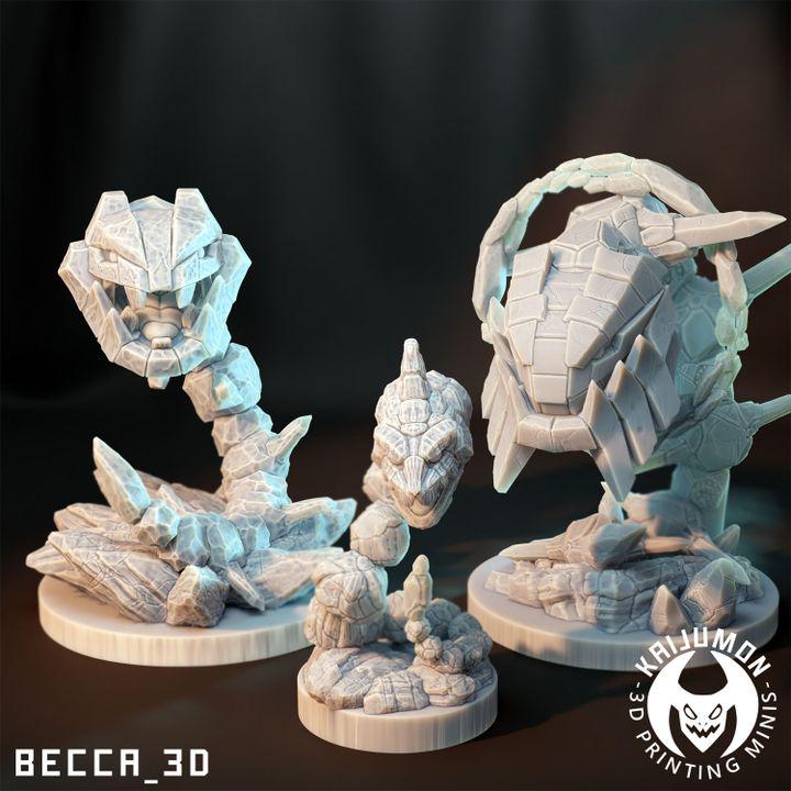 Kaijumon Onix, Steelix & Mega Steelix | 3D Resin Printed Figures | Unpainted Miniatures for Painting, Display, or TTRPG
