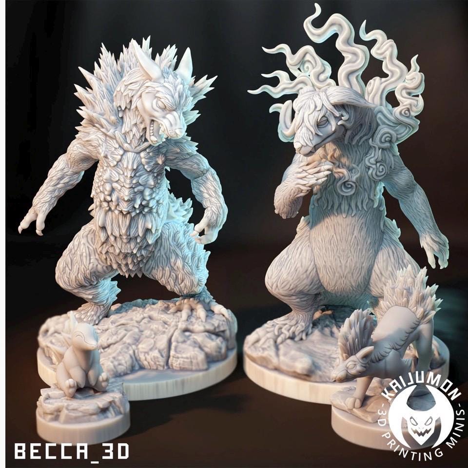 Kaijumon – Cyndaquil, Quilava, Typhlosion & Hisuian Typhlosion| 3D Resin Printed Figures