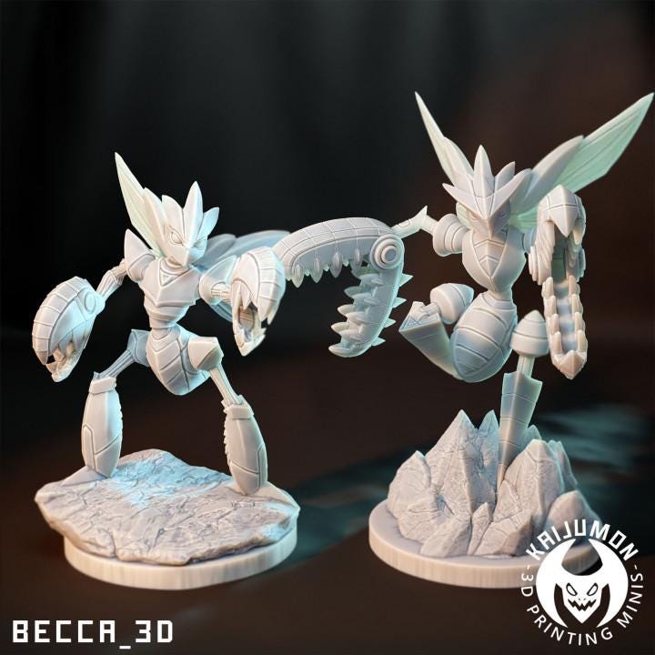Kaijumon Scyther, Scizor, Kleavor & Mega Scizor | Resin Miniatures | Pokémon Kaiju Fusion Collectibles