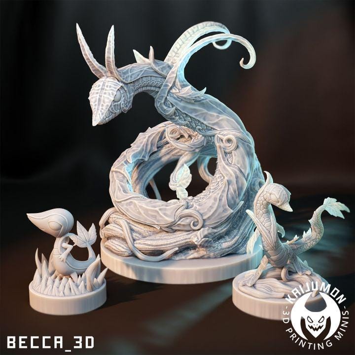 Kaijumon Snivy, Servine & Serperior | Resin Miniatures | Pokémon Kaiju Fusion Collectibles