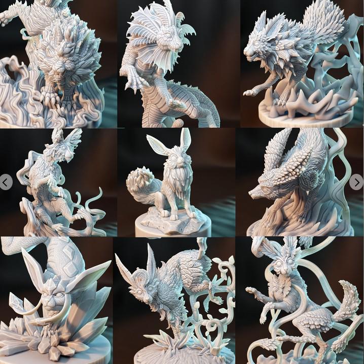 Kaijumon – Eeveelutions + Eevee Companion | Resin Miniatures | Pokémon Kaiju Fusion Collectibles