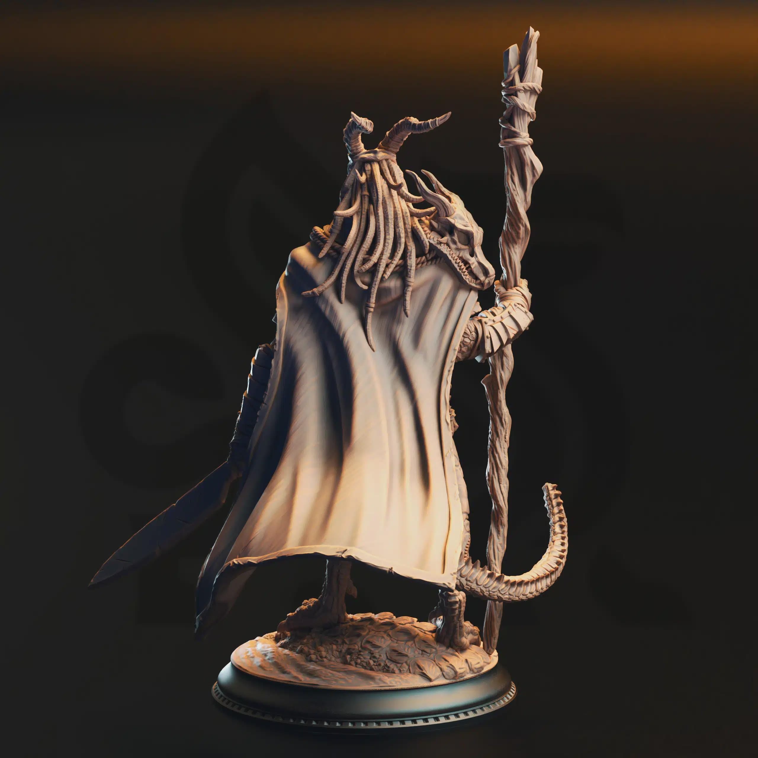 Horzin Ashen-Palm – Black Dragonkin Druid | Fantasy D&D Miniature | Hero, Villain or NPC, Resin Model